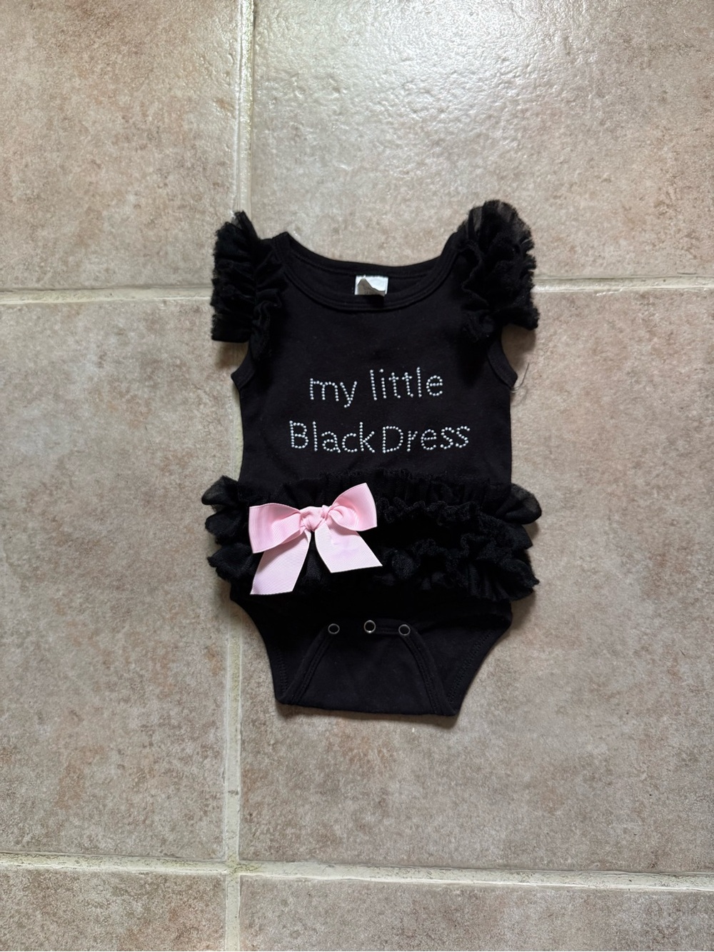Baby Girls Black "My Little Black Dress" Ruffle Romper Ganz Ella Jackson 0-6 mmo